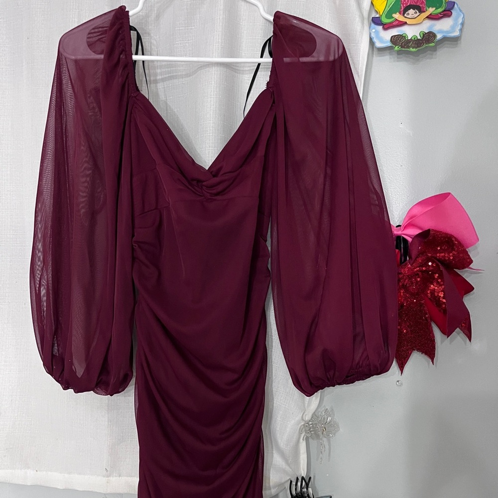 B Darlin Wine Long Sleeve Dress